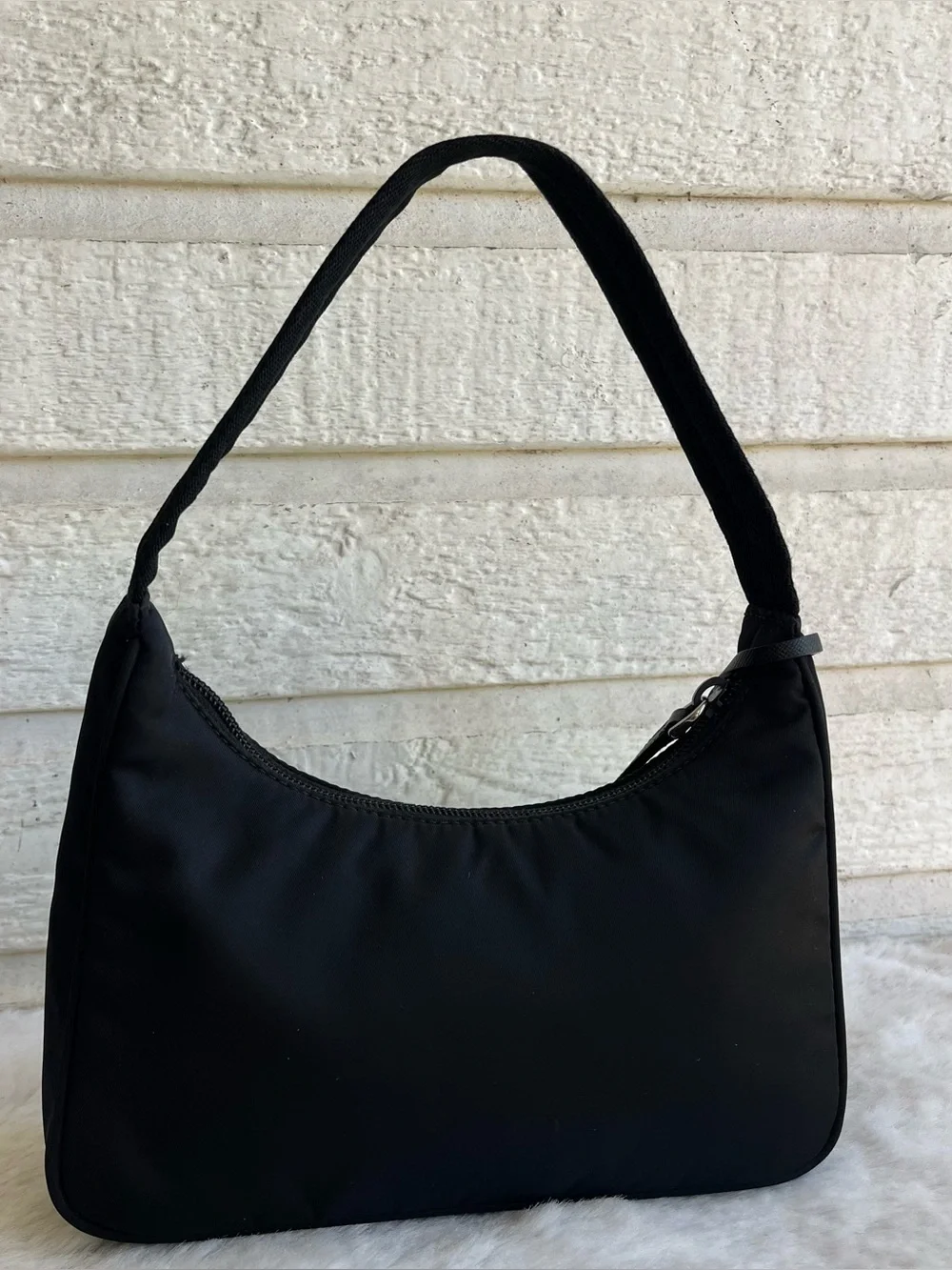 PRADA Re-Edition 2000 Black Nylon Hobo Baguette Shoulder Bag Galleria